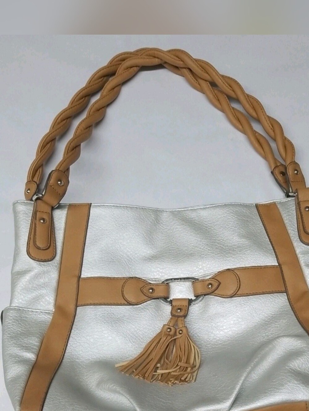 Rosetti Shoulder Bag Tote Handbag Cream Brown Tasseled Leather Look